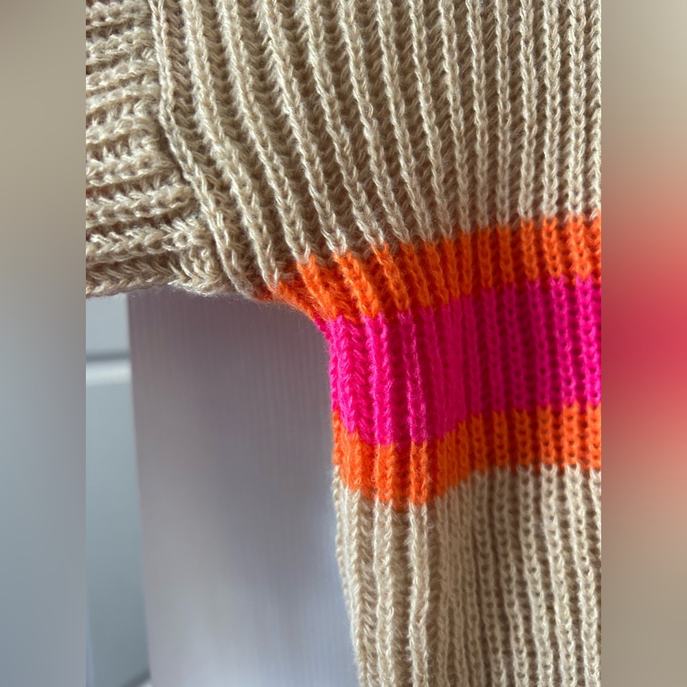 Vibrant Pink and Tan Striped Women's cardigan - Picture 8 of 9